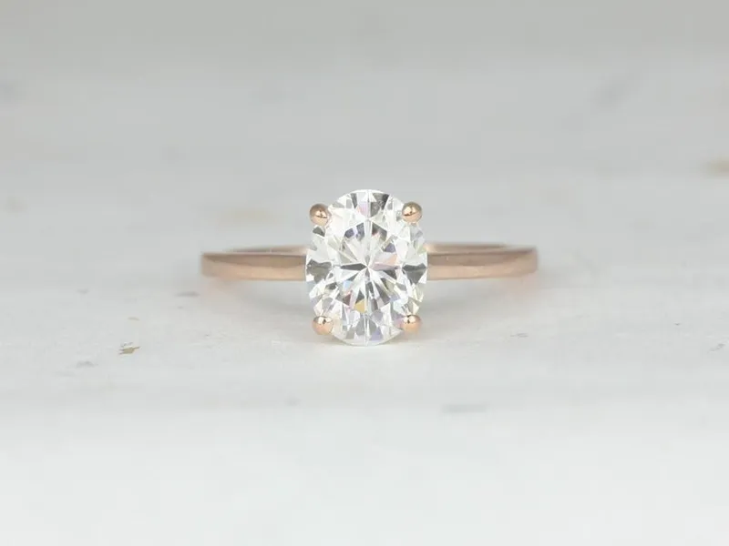 2ct Delia 9x7mm 14kt Rose Gold Moissanite Dainty Minimalist Low Cathedral Oval Engagement Ring.Oval Solitaire Ring oval cut engagement ring