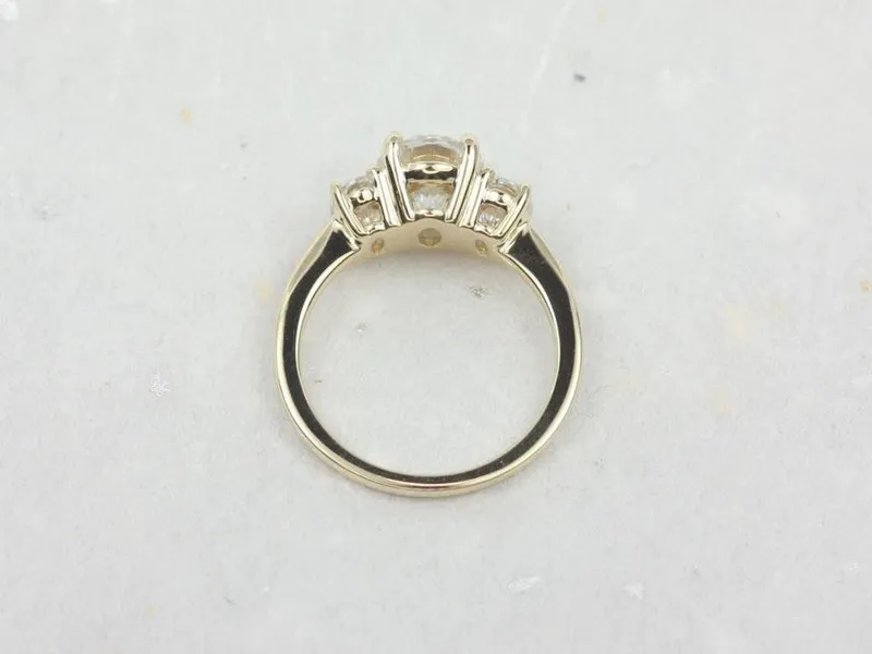 2cts Odessa 9x7mm 14kt Gold Moissanite Dainty 3 Stone Oval Engagement Ring view 7