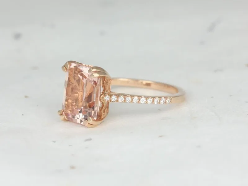 Cosette 11x9mm 14kt Morganite Diamond Fleur De Lis Cathedral Radiant Solitaire Ring vy 3
