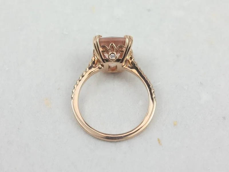 Cosette 11x9mm 14kt Morganite Diamond Fleur De Lis Cathedral Radiant Solitaire Ring vy 4