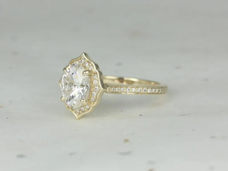 2ct Myra 9x7mm 14kt Moissanite Diamond WITHOUT Milgrain Vintage Oval Halo Ring vy 3