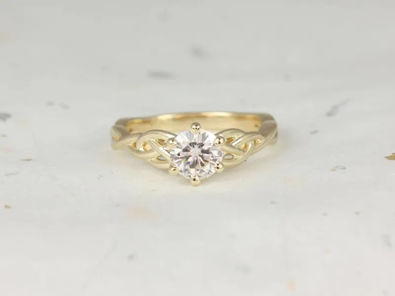 0.75ct 6 Prong Cassidy 6mm 14kt Gold Moissanite Celtic Knot Triquetra Round Solitaire Ring vy 3