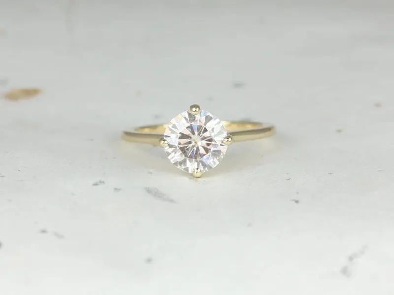 2ct Skinny Frieda 8mm 14kt Gold Moissanite Compass Set Round Solitaire Ring vy 3