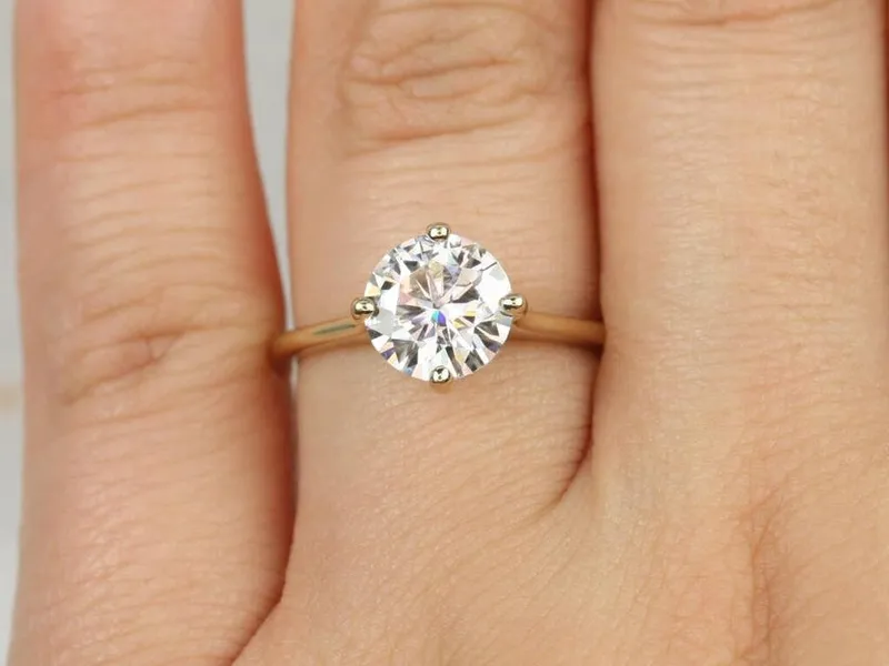 2ct Skinny Frieda 8mm 14kt Gold Moissanite Compass Set Round Solitaire Ring round cut engagement ring