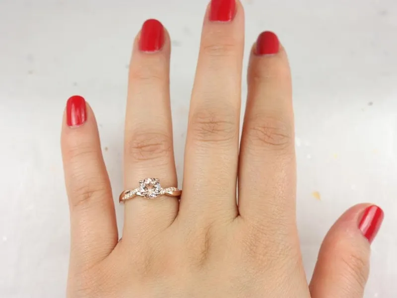Tyra 7mm 14kt Morganite Diamond Vine Twist Round Solitaire Ring view 5