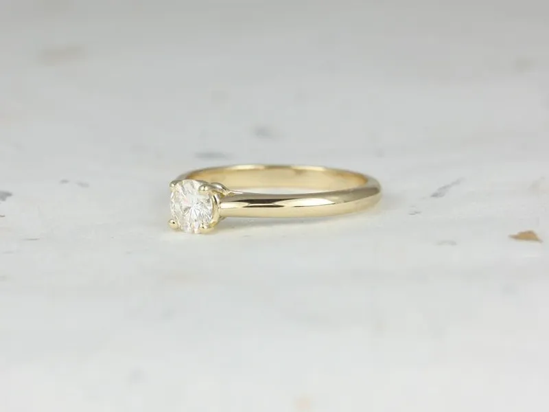 Rosados Box Ready to Ship Celene 5mm 14kt WHITE Gold Round Moissanite Cathedral Solitaire Engagement Ring vy 2