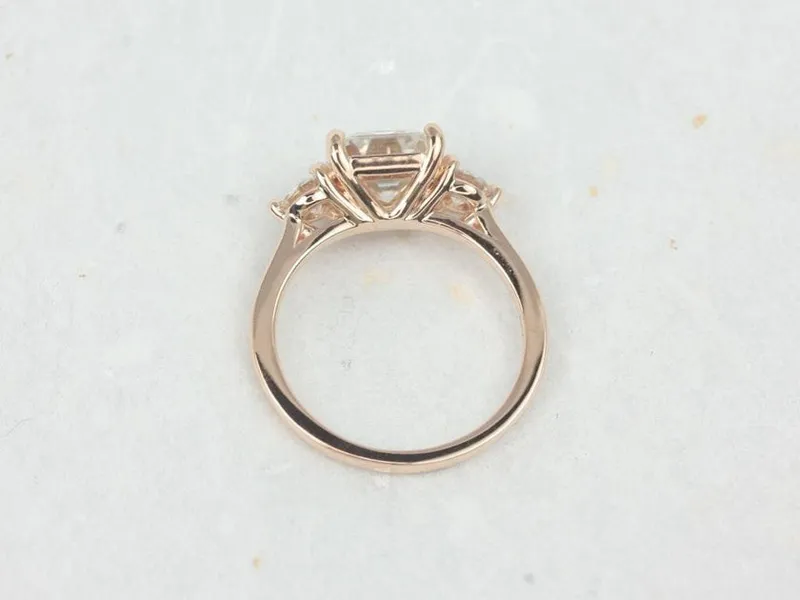 2.20cts Minah 8mm 14kt Rose Gold Forever One Moissanite Dainty Minimalist 3 Stone Asscher Engagement Ring view 3