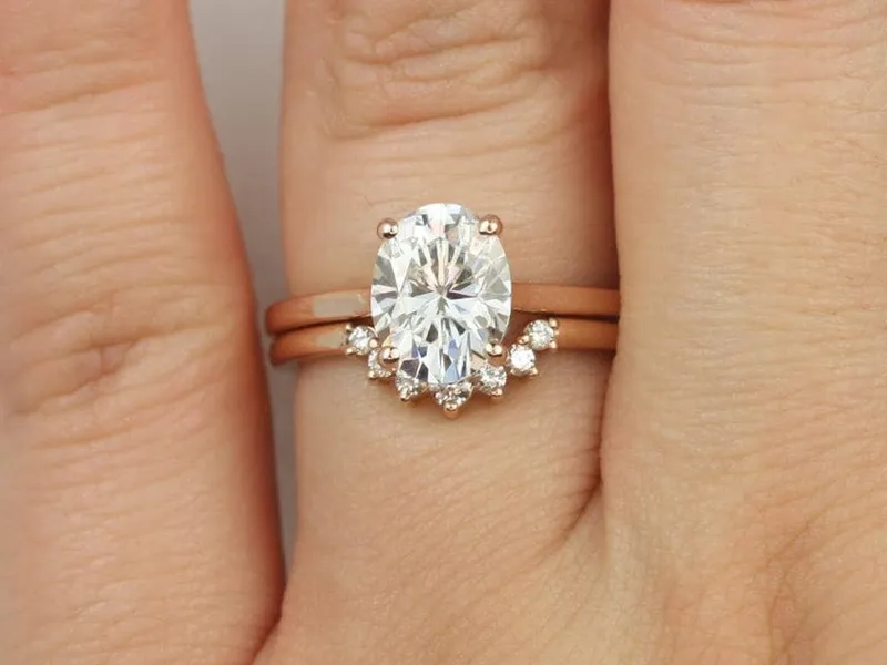 2ct Delia 9x7mm & Rayna 1.0 14kt Moissanite Diamond Oval Bridal Set,Oval Engagement Ring,Oval Wedding Ring Set,Anniversary Gift,Solitaire diamond oval cut engagement ring