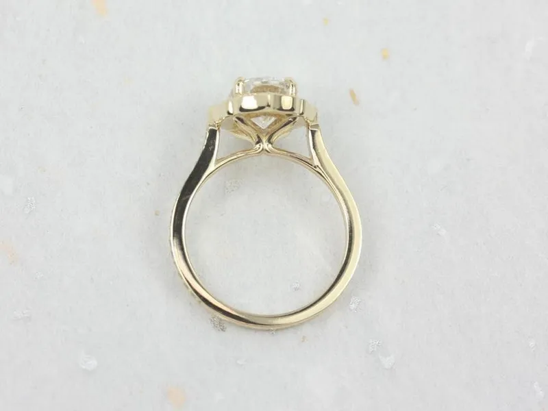 2ct Myra 9x7mm 14kt Moissanite Diamond WITHOUT Milgrain Vintage Oval Halo Ring vy 4