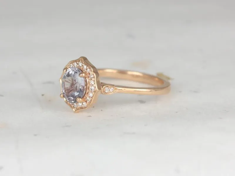 1.51ct Ready to Ship Mae 14kt Rose Gold Oval Icy Lavender Sapphire Diamond Unique Oval Halo Ring view 2