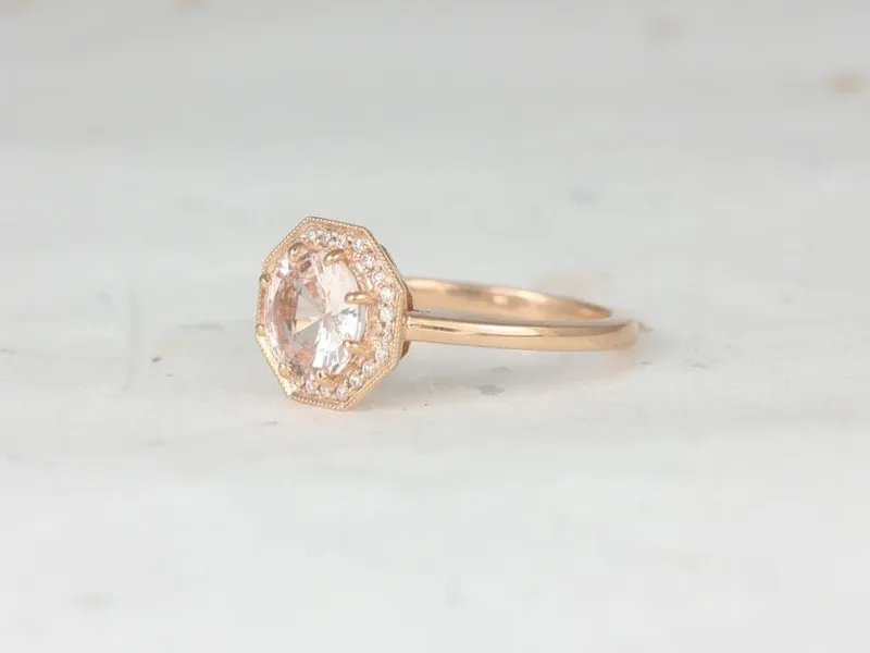 1.59ct Ready to Ship Winona 14kt Rose Gold Peach Champagne Sapphire Art Deco Halo Engagement Ring vy 2