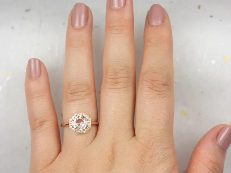 1.59ct Ready to Ship Winona 14kt Rose Gold Peach Champagne Sapphire Art Deco Halo Engagement Ring vy 3