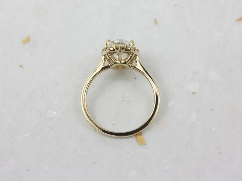 2ct Electra 9x7mm 14kt Gold Moissanite Diamonds Shield Graduated Halo Ring view 5