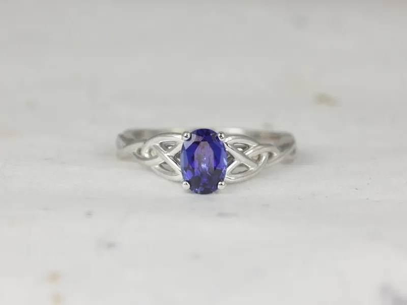 Ready to Ship Ciara 7x5mm 14kt White Gold Blue Sapphire Celtic Knot Triquetra Oval Solitaire Ring,Unique Celtic Knot Ring, Celtic Oval Ring vy 2