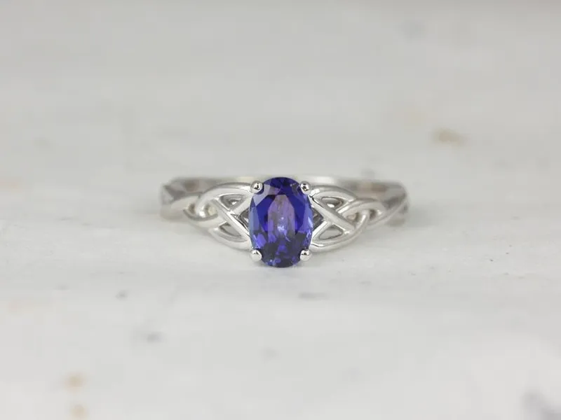 Ciara 7x5mm 14kt Gold Blue Sapphire Celtic Knot Oval Solitaire Ring vy 3