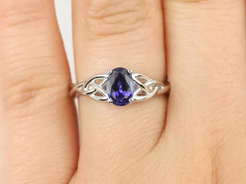 Ready to Ship Ciara 7x5mm 14kt White Gold Blue Sapphire Celtic Knot Triquetra Oval Solitaire Ring,Unique Celtic Knot Ring, Celtic Oval Ring vy 3