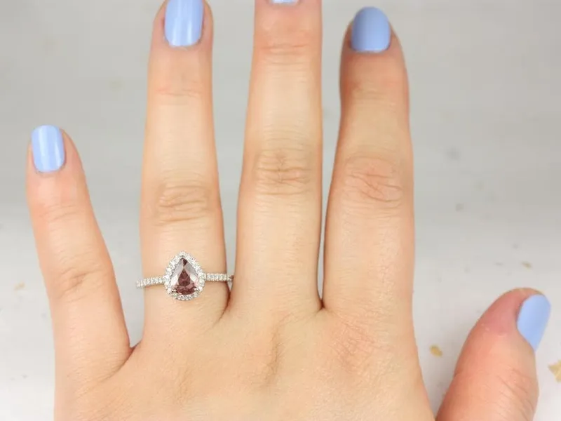 1.01ct Ready to Ship Tabitha 14ktWhite Gold Rustic Cinnamon Wine Red Sapphire Diamonds Dainty Pear Halo Ring vy 3