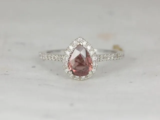 1.01ct Ready to Ship Tabitha 14ktWhite Gold Rustic Cinnamon Wine Red Sapphire Diamonds Dainty Pear Halo Ring vy 2