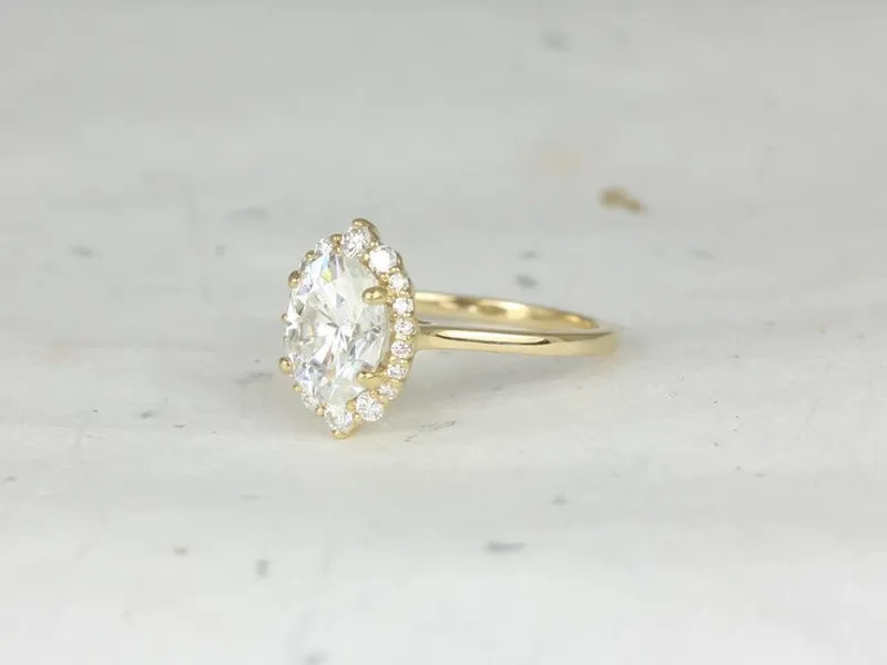 2ct Electra 9x7mm 14kt Gold Moissanite Diamonds Shield Graduated Halo Ring view 4