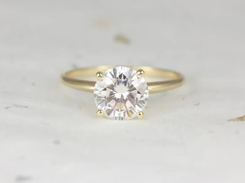 VALUE 14kt Gold Charles Colvard Moissanite Dainty Round Solitaire Ring (Ring size 4-5 3/4) view 3
