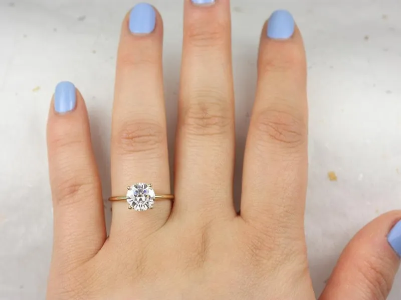 VALUE 14kt Gold Charles Colvard Moissanite Dainty Round Solitaire Ring (Ring size 4-5 3/4) view 6