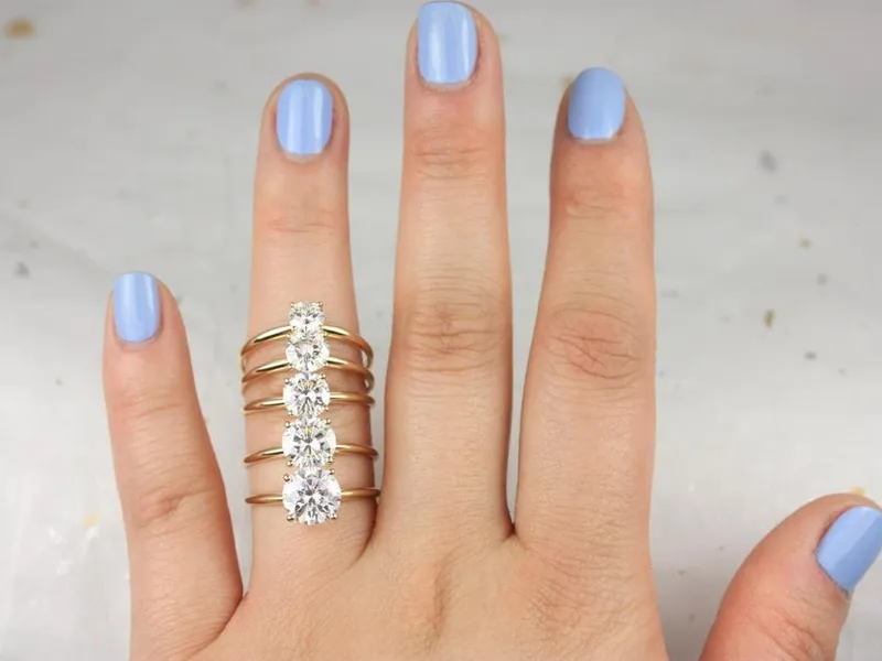 VALUE 14kt Gold Charles Colvard Moissanite Dainty Round Solitaire Ring (Ring size 4-5 3/4) view 7