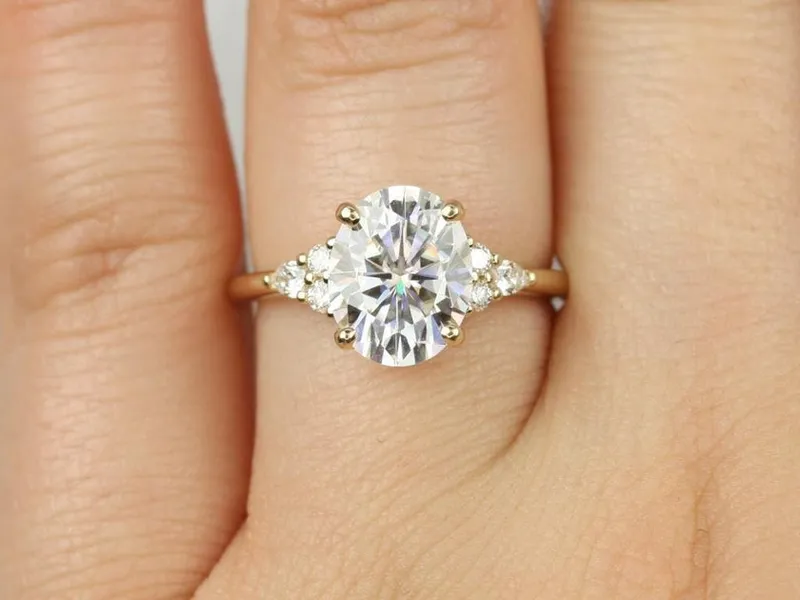 3ct Cinderella 10x8mm 14kt Gold Forever One Moissanite Diamonds Cluster Ring vy 9
