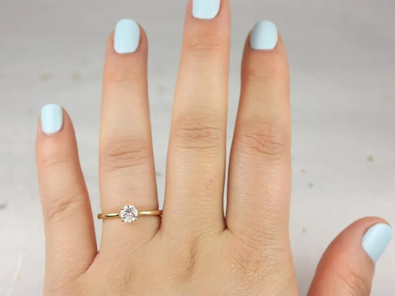 0.50ct Skinny Flora 5mm 14kt Gold Moissanite Round Solitaire Ring vy 5