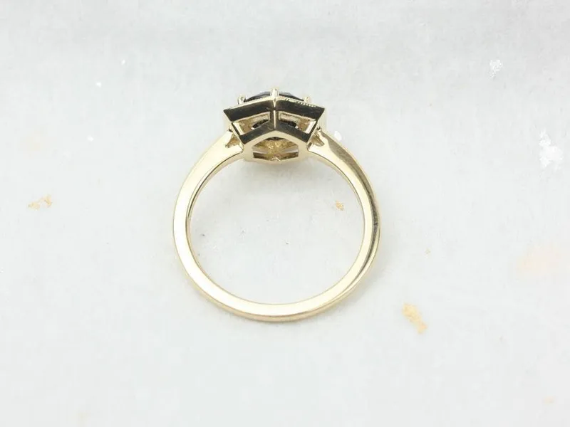 Willis 7mm 14kt Gold Black Onyx Diamond WITH Milgrain Art Deco Hexagon Halo Ring view 4