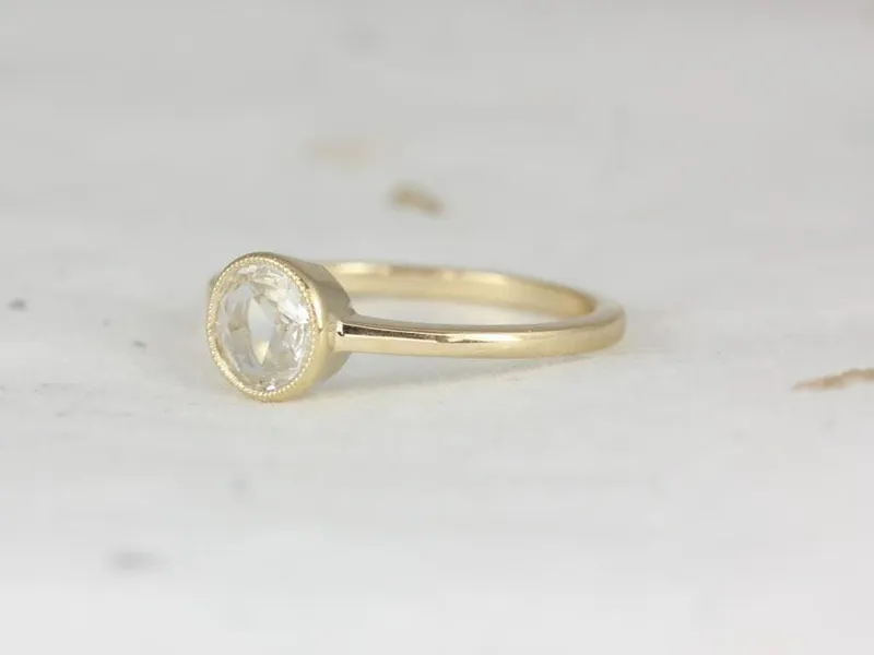 3/4ct Ready to Ship Ida 6mm 14kt WHITE Gold Rose Cut Sapphire Bezel Solitaire Ring view 2