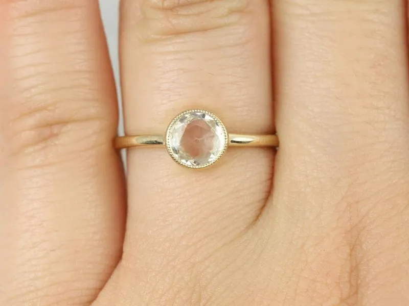 3/4ct Ready to Ship Ida 6mm 14kt YELLOW Gold Rose Cut Sapphire Round Solitaire Ring vy 4