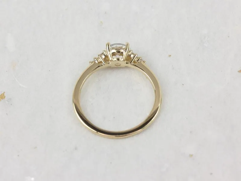 Ready to Ship Malia 6mm 14kt Gold Rose Cut Sapphire Diamonds Dainty Round 3 Stone Cluster Ring,Rosados Box view 2