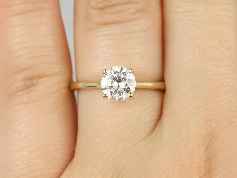 1ct Ready to Ship Skinny Flora 6.5mm 14kt WHITE Gold Forever One Moissanite Solitaire Ring view 3