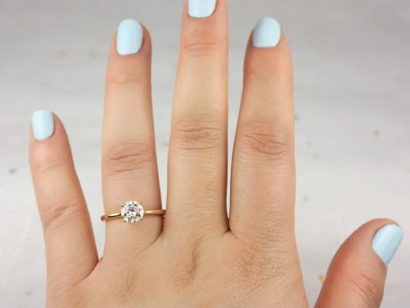 1ct Ready to Ship Skinny Flora 6.5mm 14kt WHITE Gold Forever One Moissanite Solitaire Ring view 4