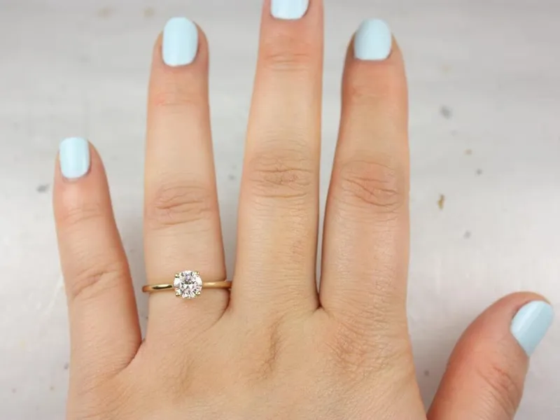 0.75ct Skinny Flora 6mm 14kt Gold Moissanite Round Solitaire Ring vy 2