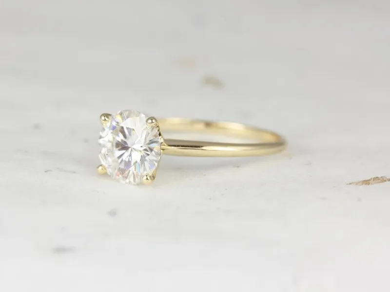 VALUE 14kt Gold Charles Colvard Moissanite Dainty Round Solitaire Ring (Ring size 4-5 3/4) view 2
