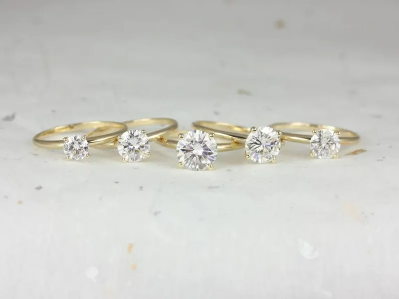 VALUE 14kt Gold Charles Colvard Moissanite Dainty Round Solitaire Ring (Ring size 4-5 3/4) view 8