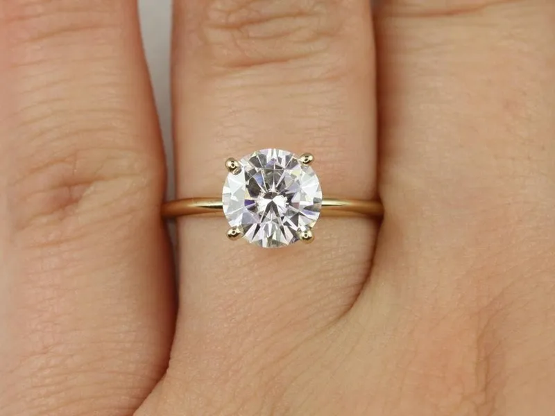 VALUE 14kt Gold Charles Colvard Moissanite Dainty Round Solitaire Ring (Ring size 4-5 3/4) view 5