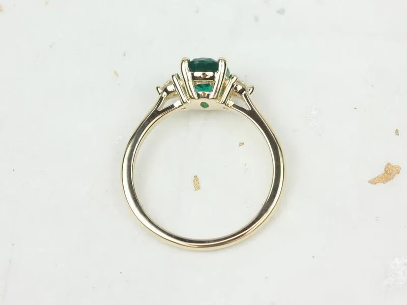 Gloria 8x6mm 14kt Gold Green Emerald Diamond 3 Stone Oval Engagement Ring vy 4