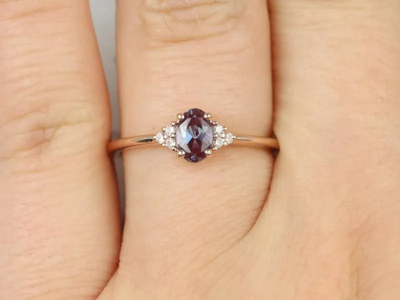 Ready to Ship Juniper 6x4mm 14kt Rose Gold Alexandrite Sapphire Cluster Ring view 8