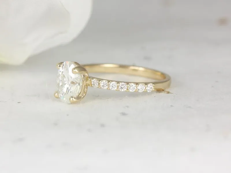 1.50ct Sonia 8x6mm 14kt Gold Forever One Moissanite Diamond Dainty Pave Oval Engagement Ring,Minimalist Oval Solitaire Ring vy 2