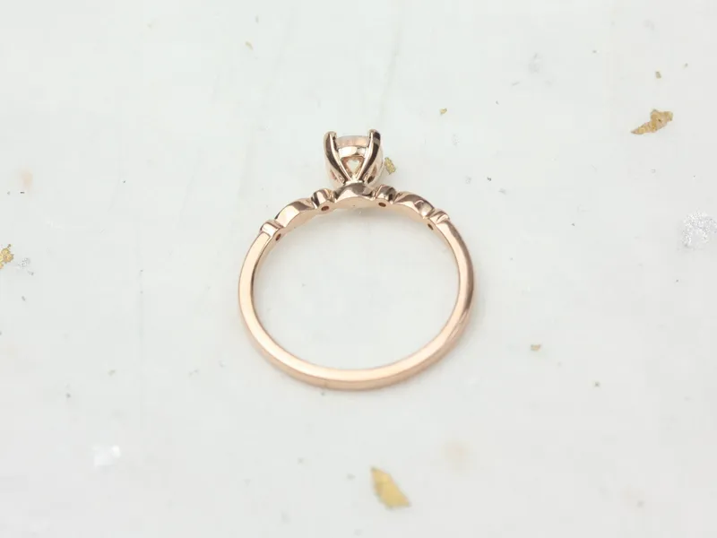 Gale 5mm 14kt Gold Rainbow Moonstone Diamonds WITHOUT Milgrain Art Deco Round Solitaire Ring vy 5