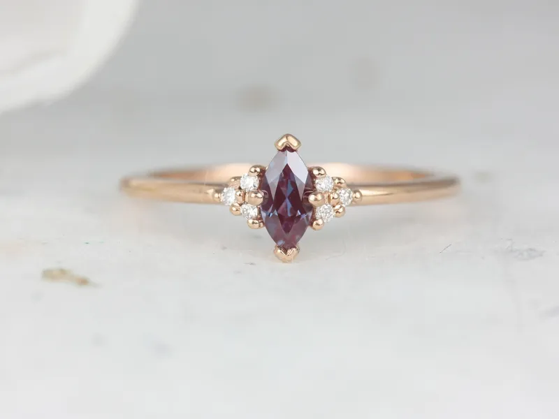 Charlie 6x3mm 14kt Gold Alexandrite Sapphire Cluster Ring vy 2