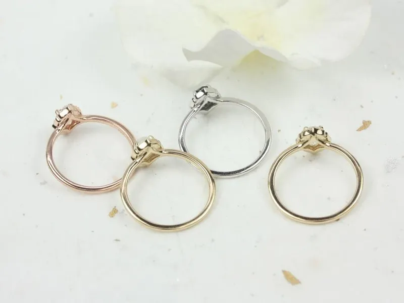 Mini Mae 6x4mm 14kt Gold Opal Diamond WITH Milgrain Unique Oval Halo Ring vy 5