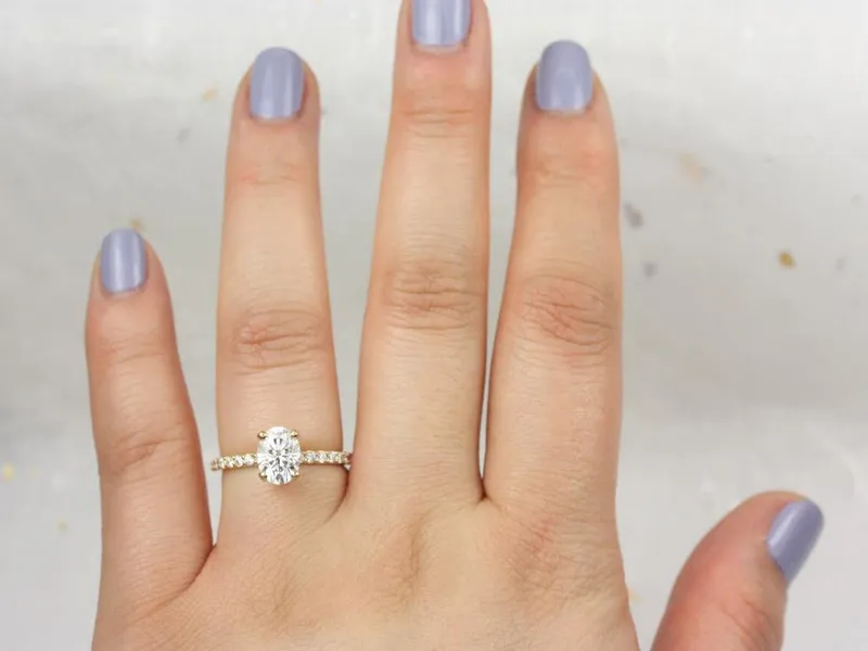 1.50ct Sonia 8x6mm 14kt Gold Forever One Moissanite Diamond Dainty Pave Oval Engagement Ring,Minimalist Oval Solitaire Ring vy 5