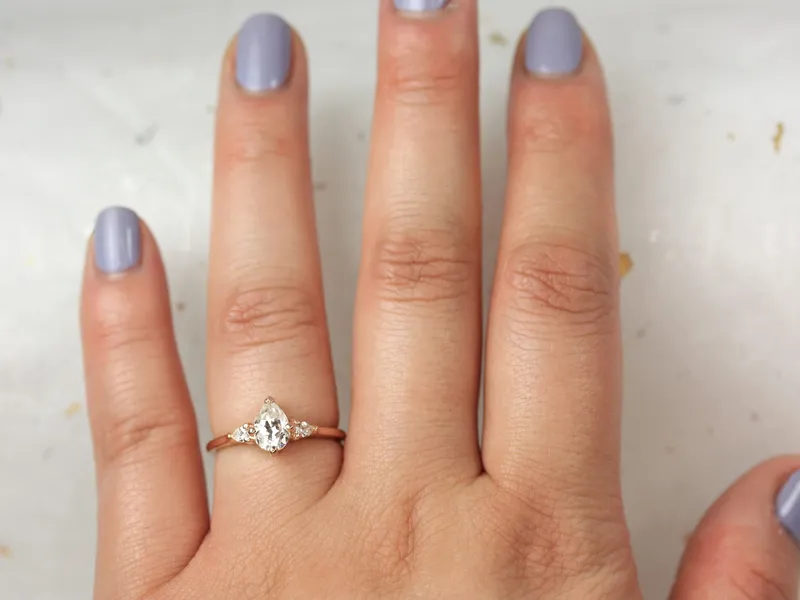 0.75ct Petite Evette 7x5mm 14kt Moissanite Diamond Three Stone Pear Ring,Pear Engagement Ring,Minimalist Pear Ring,Anniversary Gift vy 3
