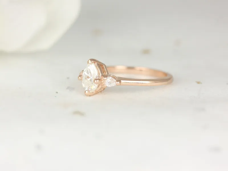 0.75ct Petite Evette 7x5mm 14kt Moissanite Diamond Three Stone Pear Ring,Pear Engagement Ring,Minimalist Pear Ring,Anniversary Gift vy 5
