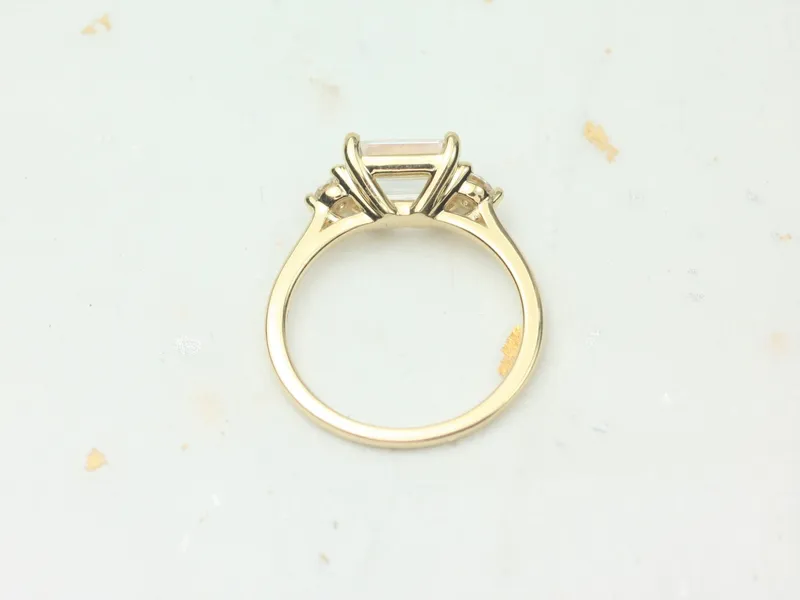 Ready to Ship 1.75cts Saint 8x6mm 14kt WHITE Gold Forever One Moissanite East West Horizontal 3 Stone Minimalist Emerald Engagement Ring vy 4