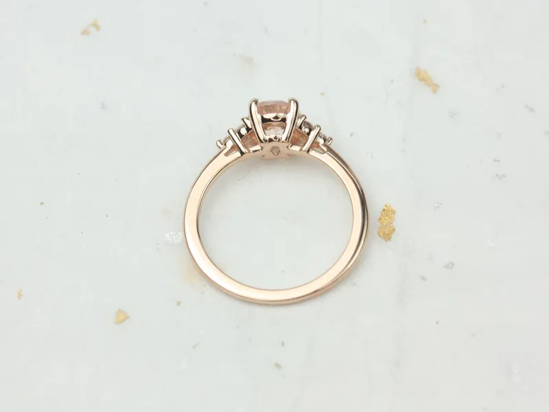 Juniper 8x6mm 14kt Rose Gold Morganite Diamond Three Stone Oval Engagement Ring,Dainty Morganite Cluster Ring,Anniversary Gift view 3