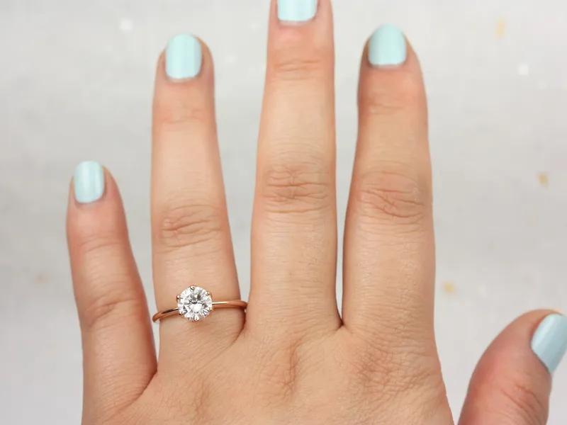 1.25ct Edith 7mm 14kt Gold Moissanite Unique Six Prong Round Solitaire Ring vy 6